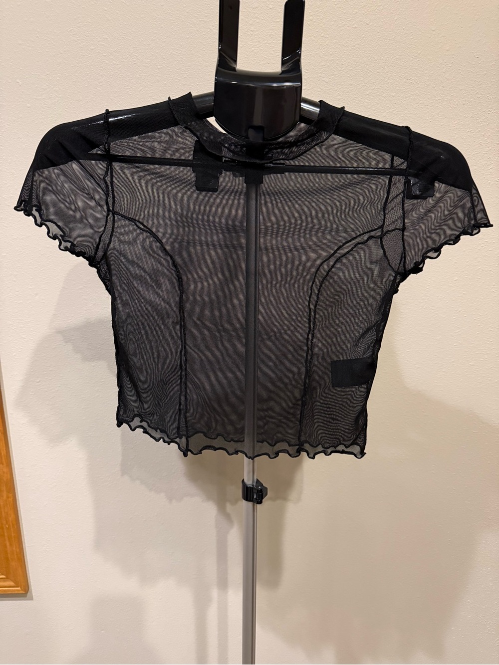 Urban Outfitters Black Sheer Mesh Lettuce-Edge Crop Top